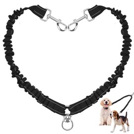 KineticKraft Double Dog Lead for Walking 2 Dogs, No Tangle Double Dog Distributor Lead, Adjustable Shock Absorbing Bungee Reflective Dual Lead with 360° Swivel Rotation for Small Medium Large (Black)