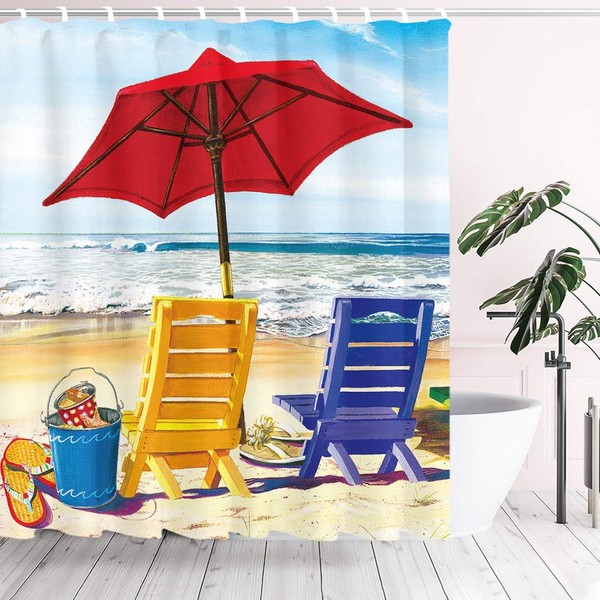 Tititex Summer Shower Curtain Sets - Sea Beach Recliner Bathroom