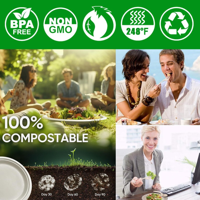 Disposable Paper Plates 9 Inch Compostable Plates 50 Pack Biodegradable
