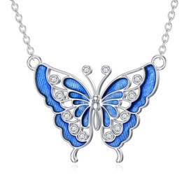 LWXIE Diamond Butterfly Necklace 925 Sterling Silver Blue Butterfly Pendant Necklace Butterfly Dainty Jewelry Gifts for Women