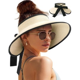 Cappello di Paglia delle Donne con Breccia Larga,Cappello da Sole da Donna Floscio,Cappello Parasole di Paglia Donna Elegante,Pieghevole Estate Cappello Spiaggia per Estate Viaggio Spiaggia Vacanz (A)