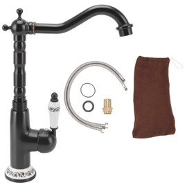 Antique Kitchen Faucet Gold All Copper European Antique Hot Cold Mixed 360° Rotating Kitchen Bathroom Sink Faucet with Ceramic Valve Single Handle(11.8 x 6.3 x 9.1in)(Black)