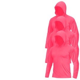 3Pack Men's Sun Protection Lightweight Hoodie Performance Long Sleeve Shirts Bulk for Fishing Running Pink 3XL 3pcs