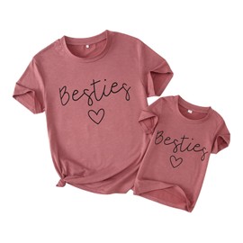 Besties Mommy and Me Matching Outfits Mothers Day Shirt Mom Daughter Matching T-Shirt Top for Women Toddler Girl (Dark Pink-Mom, XL)
