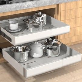 2 Pack Pull Out Cabinet Organizer 21" Deep Expandable Slide Out Drawer Organizers,No Drill Pull Out Drawers Adhesive with Nano Compatible Framed Cabinets Shelves For Kitchen Pantry Adjustable Width