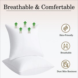 MH Home Cushion Inserts (Pack of 2), 40 x 40 cm (16 x 16 inch) Cushion Inner Pads, Cotton Blend Fabric, Hollowfiber Square Pillows