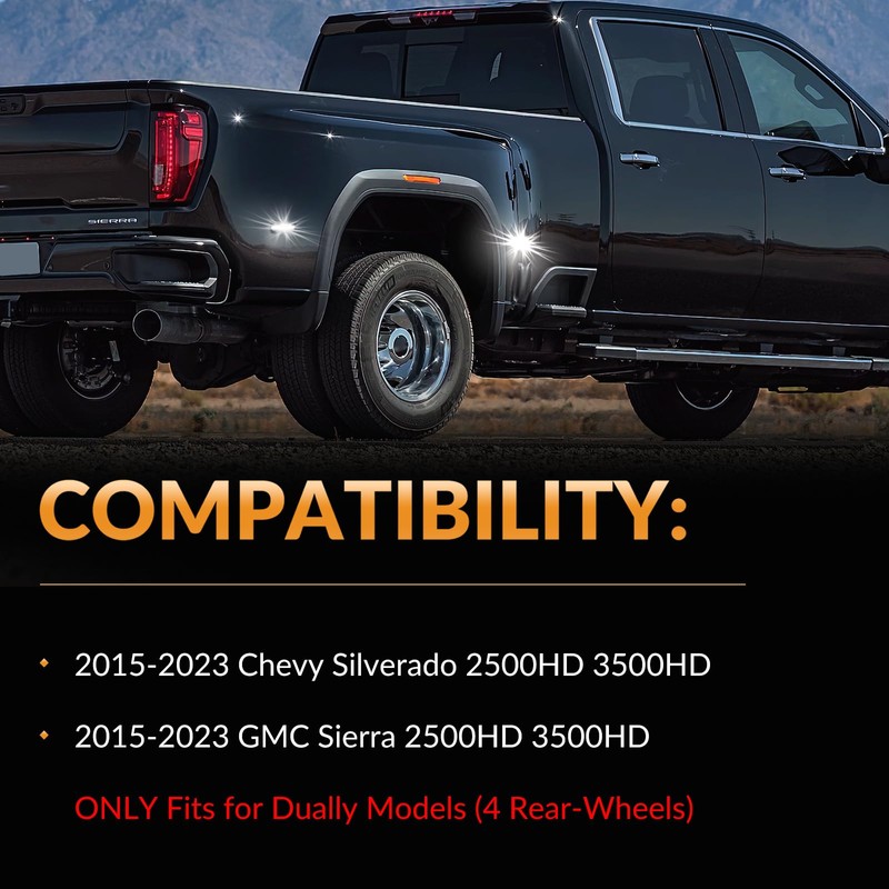 LED Dually Bed Fender Side Marker Lights For 2015-2023 Chevy