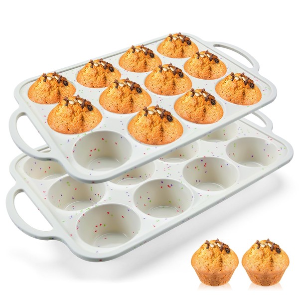 2Pack Silicone Muffin Pan for Baking with Metal Reinforced Frame,