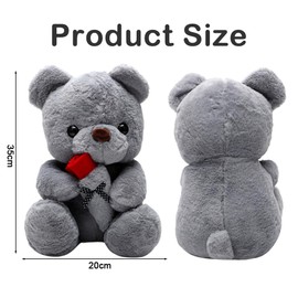 RANJIMA Teddy bear with rose, 35 cm teddy bear, plush bear, teddy bear plush toy, cuddly toy, teddy bear, rose stuffed toy for Valentine's Day, birthday gifts for children, girls