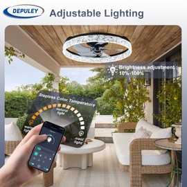 Depuley Modern Ceiling Fan with Light: 20-Inch Dimmable White Small Fans for Bedroom Indoor Outdoor - Flush Mount Low Profile Ceiling Fans with APP Remote Control - Reversible 6 Speeds Timer