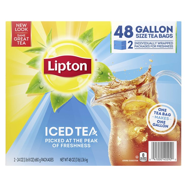 Lipton Gallon-Sized Iced Tea Bags Picked At The Peak of Freshness Unsweetened Can Help Support a Healthy Heart 48 oz 48 Count