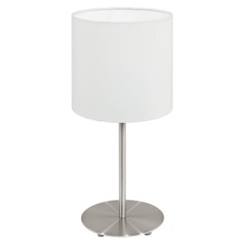 Eglo Pasteri Table Lamp, 1 Flame Textile Table Lamp, Material: Steel, Fabric, Colour: Matte Nickel, White, E27, incl. Switch, H: 40 cm.