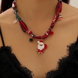 TACBSP Scarf Necklace with Charm for Women Dainty Christmas Tree Santa Claus Choker Necklace Silk Scarf Necklaces Christmas Jewelry Gifts (Santa Claus)