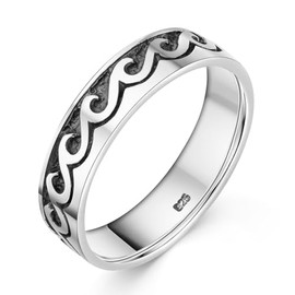 MATERIA by Matthias Wagner Mens Silver Oxidized Wave Ring SR-144, Sterling Silver
