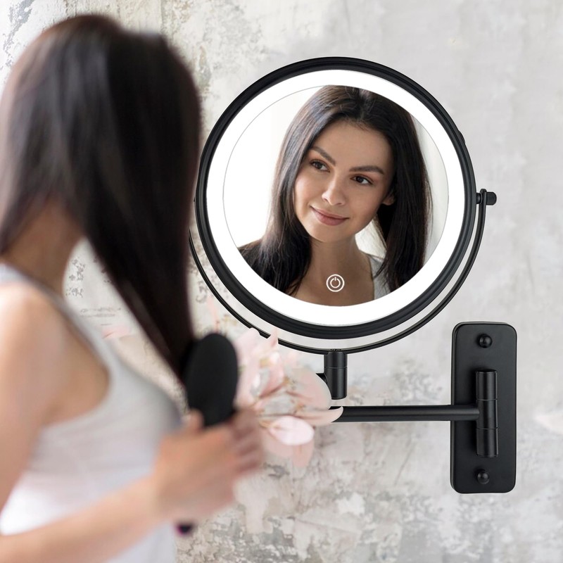 JANEEVA 8" Wall Mounted Lighted Makeup Mirror,Rechargeable Double Sided 1X/10X