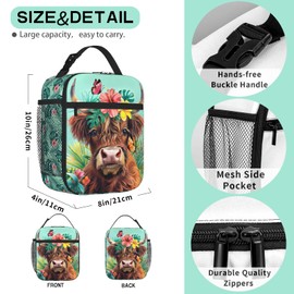 Highland Cow Lunch Bag For Boys Girls Reusable Cute Animal Highland Cow Lunch Box for Kids Adult Insulated Meal Cooler Bags Waterproof Leakproof Portable Lunch Tote For School Work Travel Picnic