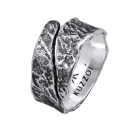 Kuzzoi 0604832121 Men's Ring in Ornate Textured Used Design, Band Ring Solid (12 mm) Wide in 925 Sterling Silver, Hammered Silver Ring, Ring for Men, Biker Ring, Ring Size 60 - 66, Sterling Silver