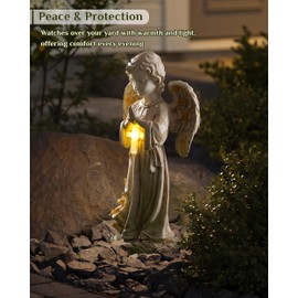 ATLIKE Solar Angel Statues for Outside Garden, 12" Solar Angel Figurines Lights for Cemetery, Yard, Pathway, Lawn Decor, Outdoor Guardian Angel for Memorial Gardens