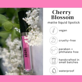 Aromi Matte Liquid Lipstick | Long-lasting, Smear and Smudge Proof, Waterproof, Paraben, Phthalate, & Gluten Free, Light Pink with Warm Undertones (Cherry Blossom)
