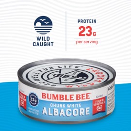 Bumble Bee Chunk White Albacore Tuna in Oil, 5 oz Can (Pack of 24) - Wild Caught Tuna - 23g Protein per Serving, High in Omega-3s - Non-GMO Project Verified, Gluten Free, Kosher