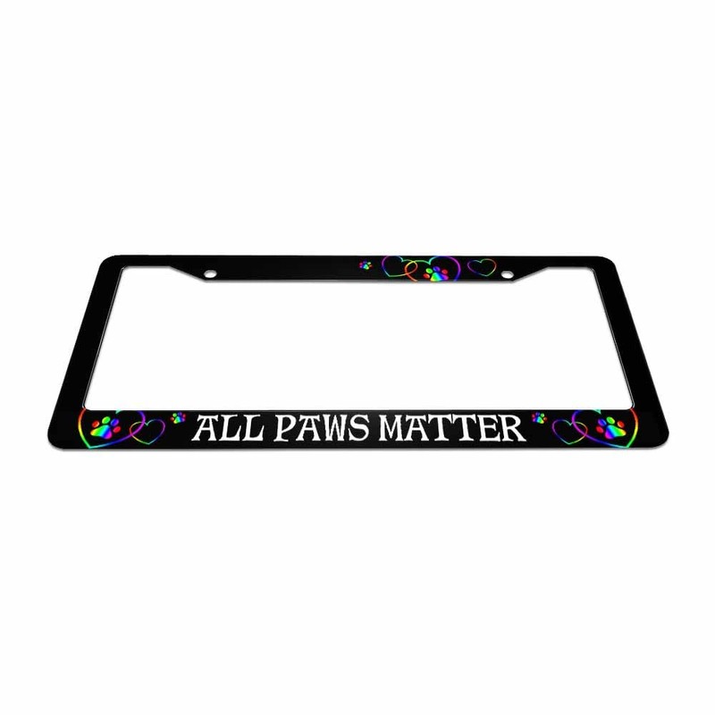 Amcove License Plate Frame All Paws Matter Rainbow Paw Prints