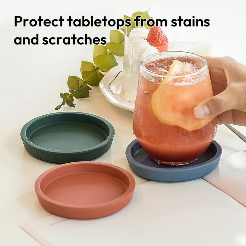 Carrotez Thick Silicone Coasters for Drinks, Round Bulky Cup Coasters