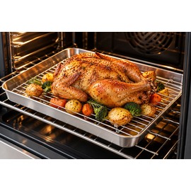 Stainless Steel Baking Pan with Wire Rack for Oven Cooking – Easy-Clean Tray for Baking, Roasting & Grilling