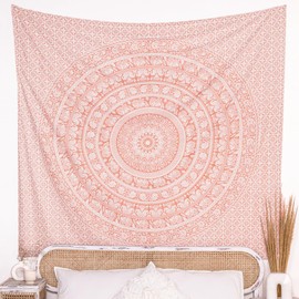 RAJRANG Large King Size Tapestry - Pure Cotton Hippie Tapestries Wall Decor Big Elephant Decorative Boho Room Decoration - Rose Gold - 230x274 cm
