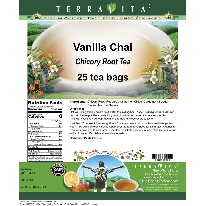 Vanilla Chai Chicory Root Tea (25 tea bags, ZIN: 570198)