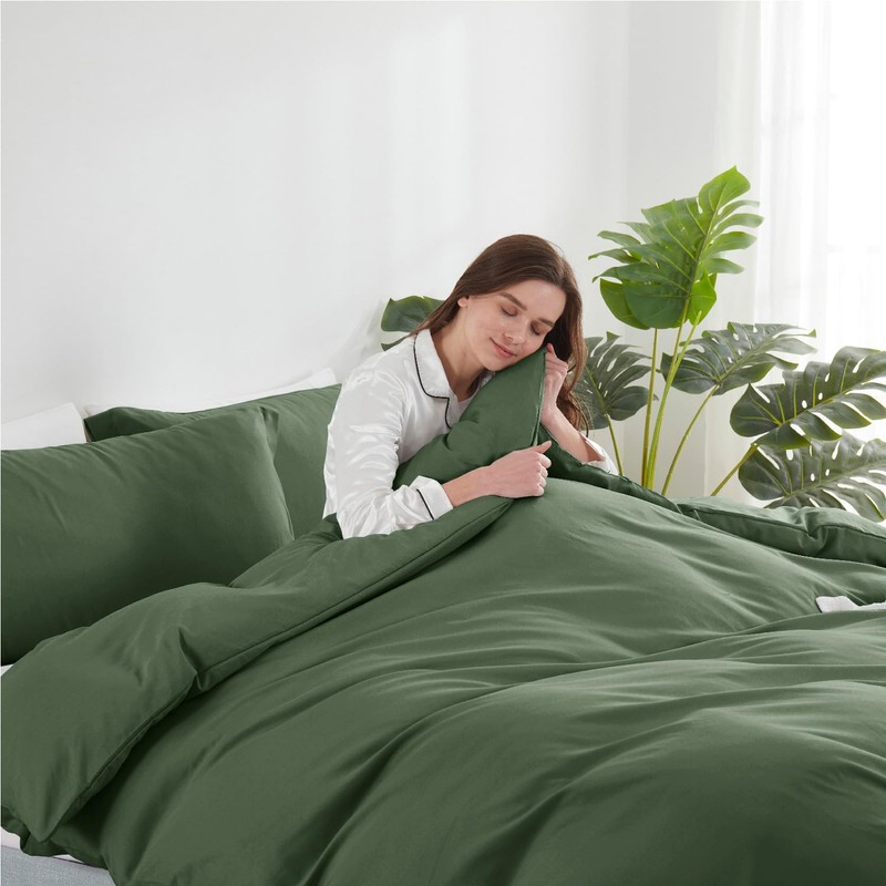 Hearth & Harbor Twin Duvet Cover Set Olive Green -