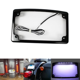 FVMOTO Curved LED License Plate Frame with Illumination Light Compatible with Harley, 12° Curved Design