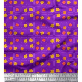 Soimoi Purple Velvet Fabric Square & Floral Artistic Print Fabric BTY 58 Inch Wide