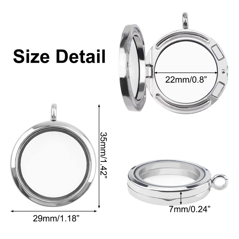 WANDIC Memory Locket Charms, 4 Pcs Round Electroplated Crystal Picture