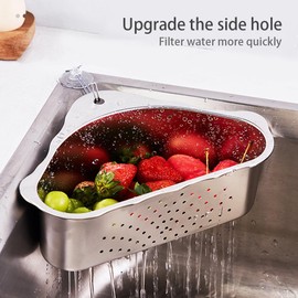 Triangle Sink Drainer Basket, Stainless Steel Triangular Sink Drain Shelf, Suction Cup Triangular Filter Drain Basket Kitchen Sink Corner for Filter Food Waste and Washing Fruit(silver)