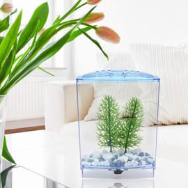Qcwwy Small Betta Aquarium Clear Acrylic Explosion Proof Portable Miniature Aquarium Betta Aquarium Tropical Freshwater Phone Pad Holder Basket for Hydroponic Plants
