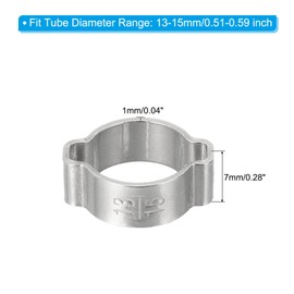 PATIKIL 40 Pack 13-15mm Double Ear Hose Clamp, 304 Stainless Steel O Clip Crimp Rings for Fuel Petrol Pipe Tube Fitting Connections, Silver Tone