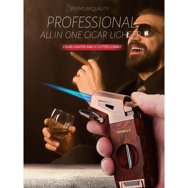 Butane Torch Lighter with V Cutter, Windproof Jet Flame Lighter