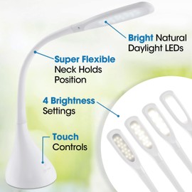 OttLite Creative Curves LED Desk Lamp with Adjustable Neck - Dimmable with 4 Brightness Settings & Energy Efficient Natural Daylight LEDs for Home Office, Computer Desk, & Dorms