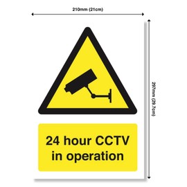 Punkcards - 2 x CCTV in Operation - Safety Sign - Security Camera Warning Triangle - Closed Circuit TV - Warning Safety - A4 210mm x 297mm 3mm Foamex - Outdoor or Indoor Use - Manufactured in UK