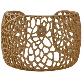 HamptonGems Designer Inspired-Cuff, 18KT Gold Plate, Open Abstract Design with Pave Crystal Accent.