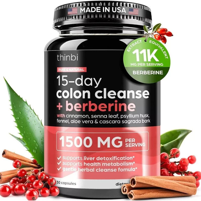 THINBI 2-PK Colon Cleanse Berberine Supplement 1500mg - 2 Pack