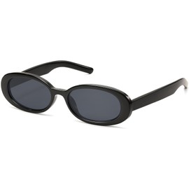 LIKSMU Oval Sunglasses for Women Men Vintage Retro Small 90s Style Trendy Sun Glasses Black