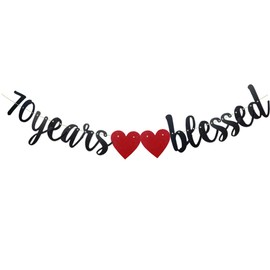 70 Years Blessed Banner,Pre-Strung, Black Paper Glitter Party Decorations for 70TH Wedding Anniversary 70 Years Old 70TH Birthday Party Supplies Letters Black ZHAOFEIHN