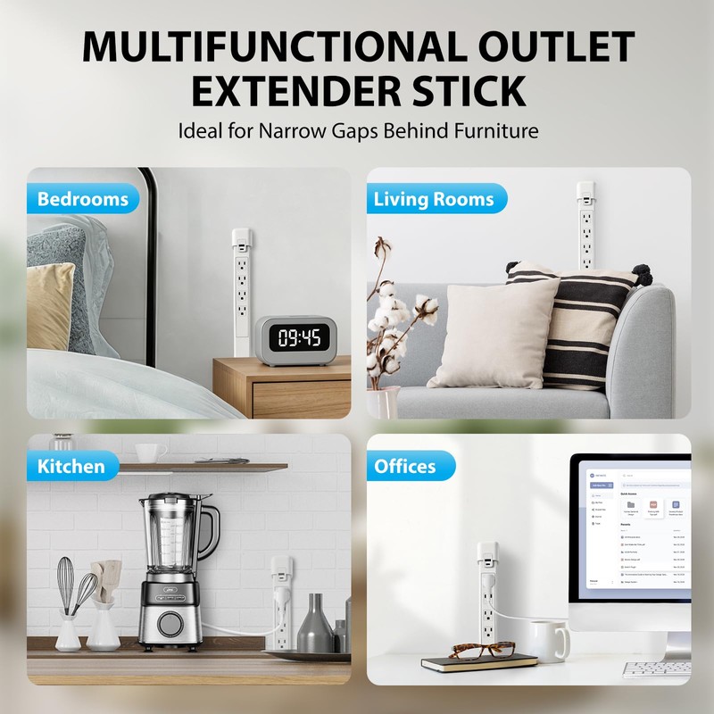 Telescopic Outlet Extender, 4 AC Outlets & PD 20W USB-A