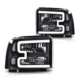 LED DRL Headlights Assembly Front Headlamp Compatible with Ford F250 F350 F450 F550 Super Duty 2005-2007, Fit Ford Excursion 2005, Clear Lens Black Houing Clear Reflector