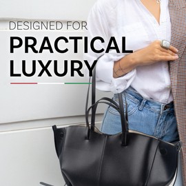 Jivaestilo: Textured Calf Genuine Italian Leather Tote Bag for Women - Large Leather Bag with Magnetic Closure - Versatile Women’s Handbag Purse for Work, Travel, Shopping & Casual Outings - Black