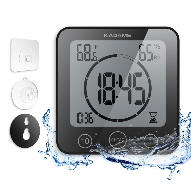 KADAMS Shower Clock Waterproof Bathroom Timer – Digital Wall Clock