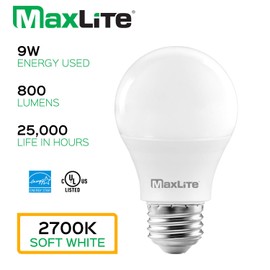 MaxLite A19 LED Bulb, Enclosed Fixture Rated, 60W Equivalent, 800 Lumens, Dimmable, E26 Medium Base, 2700K Soft White, 4-Pack