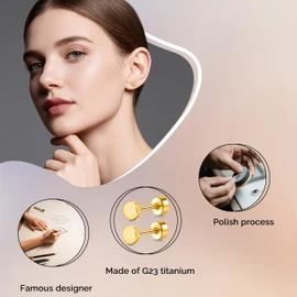 TitanHeart Hypoallergenic Titanium Screw Back Flat Back Dot Stud Earrings 3mm-5mm Simple Classic Helix Tragus Cartilage Earlobe Stud Earrings for Women Men(Gold,4mm)