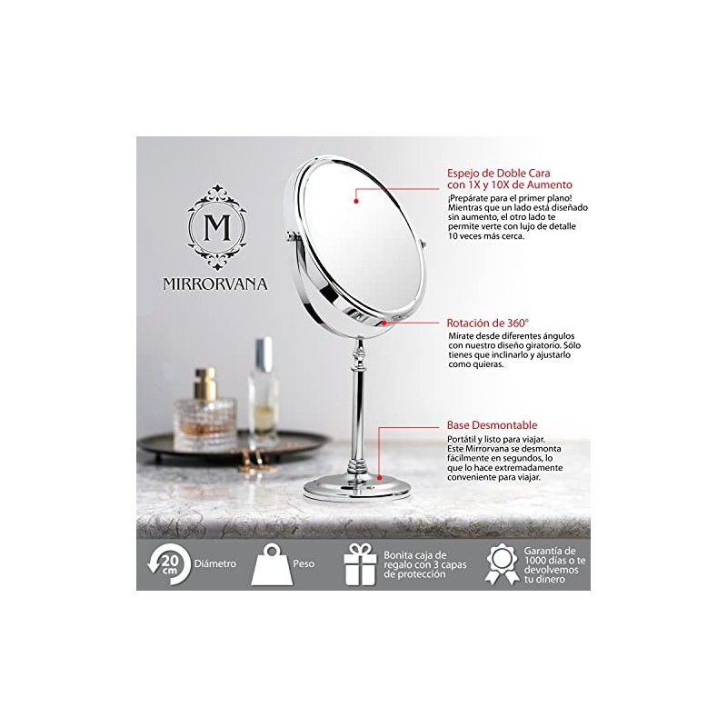 Mirrorvana Espejo de Mesa con Aumento 10X y Giro 360°